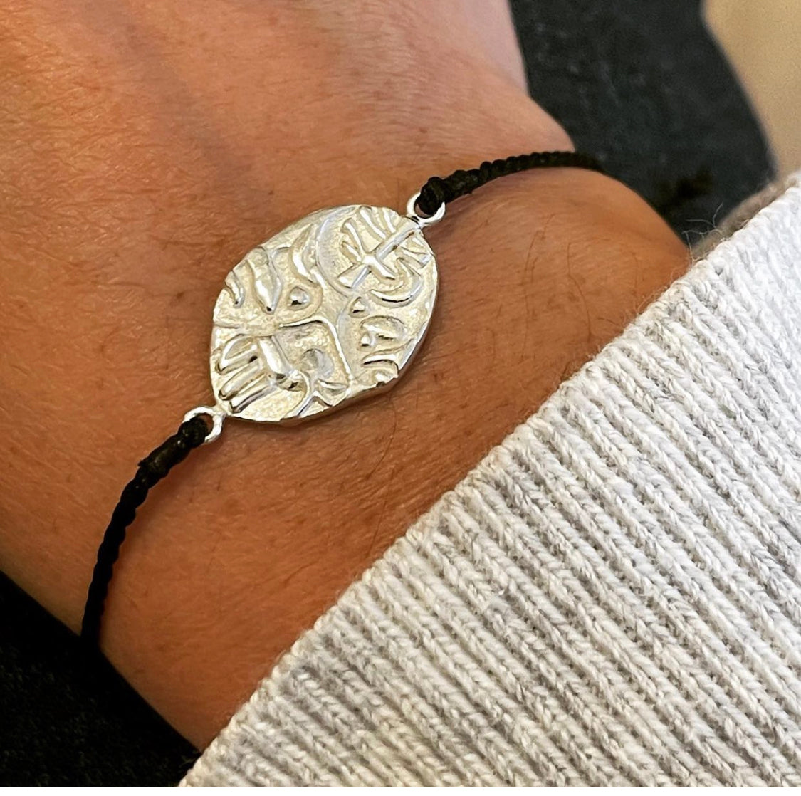 Antique Coin Bracelet With Black Cord