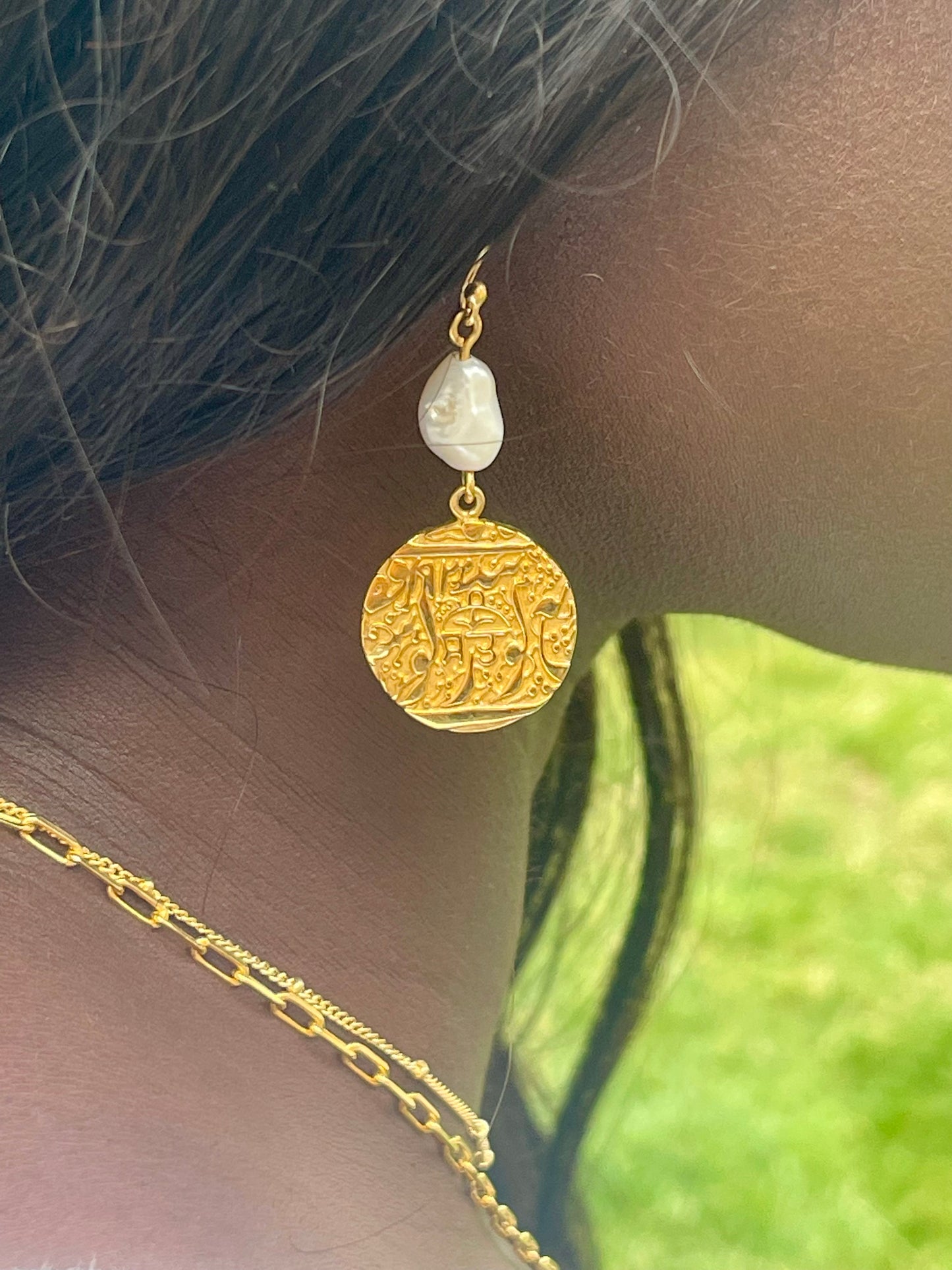 Truth Coin Earrings with Baroque Pearls