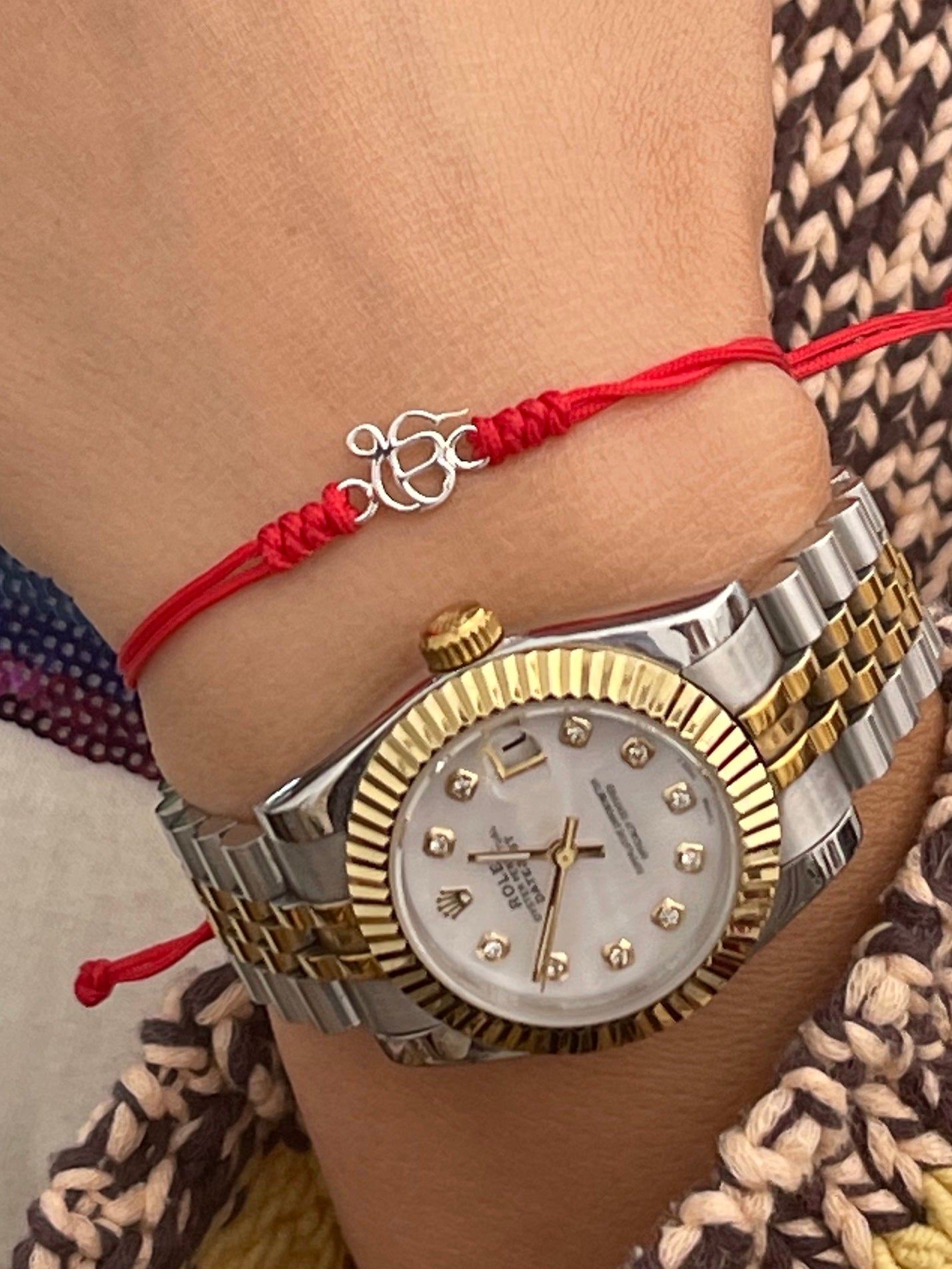 Red Macramé cord Ik Onkar Bracelet