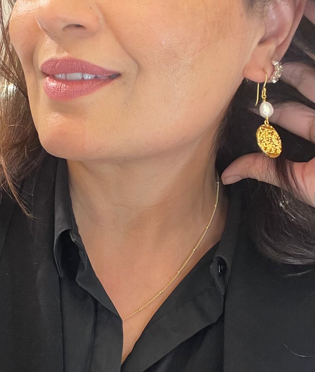 Truth Coin Earrings with Baroque Pearls