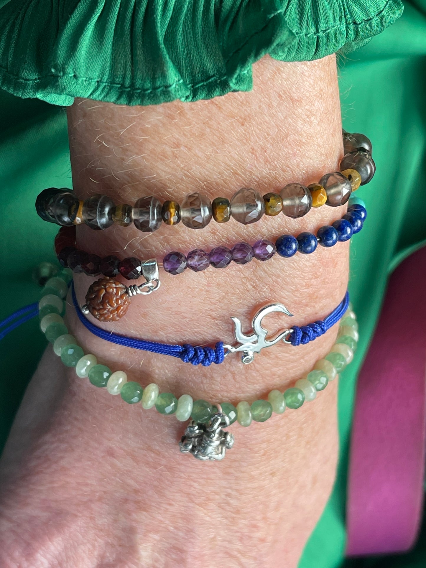 Blue Macramé Cord Om Bracelet