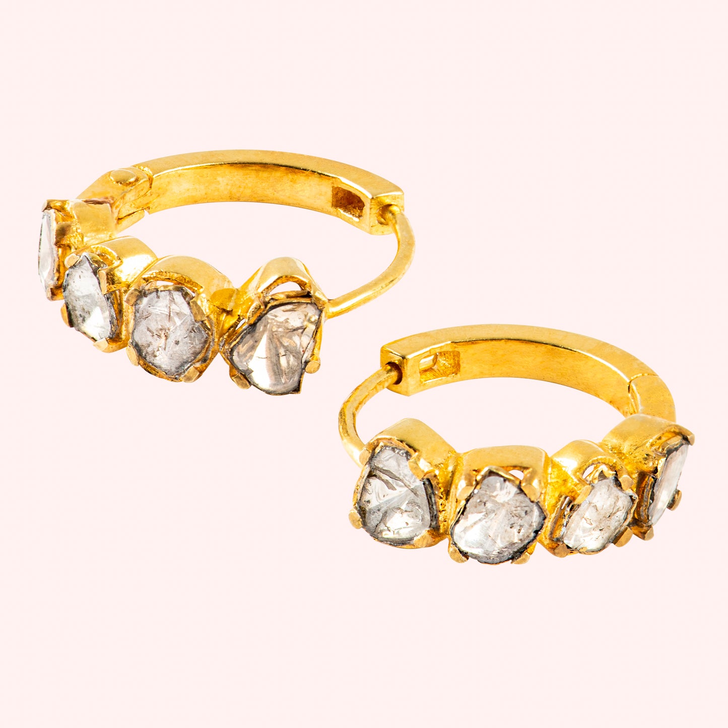 Salt & Pepper Diamond With Baroque Pearl Earrings 22K Gold Vermeil