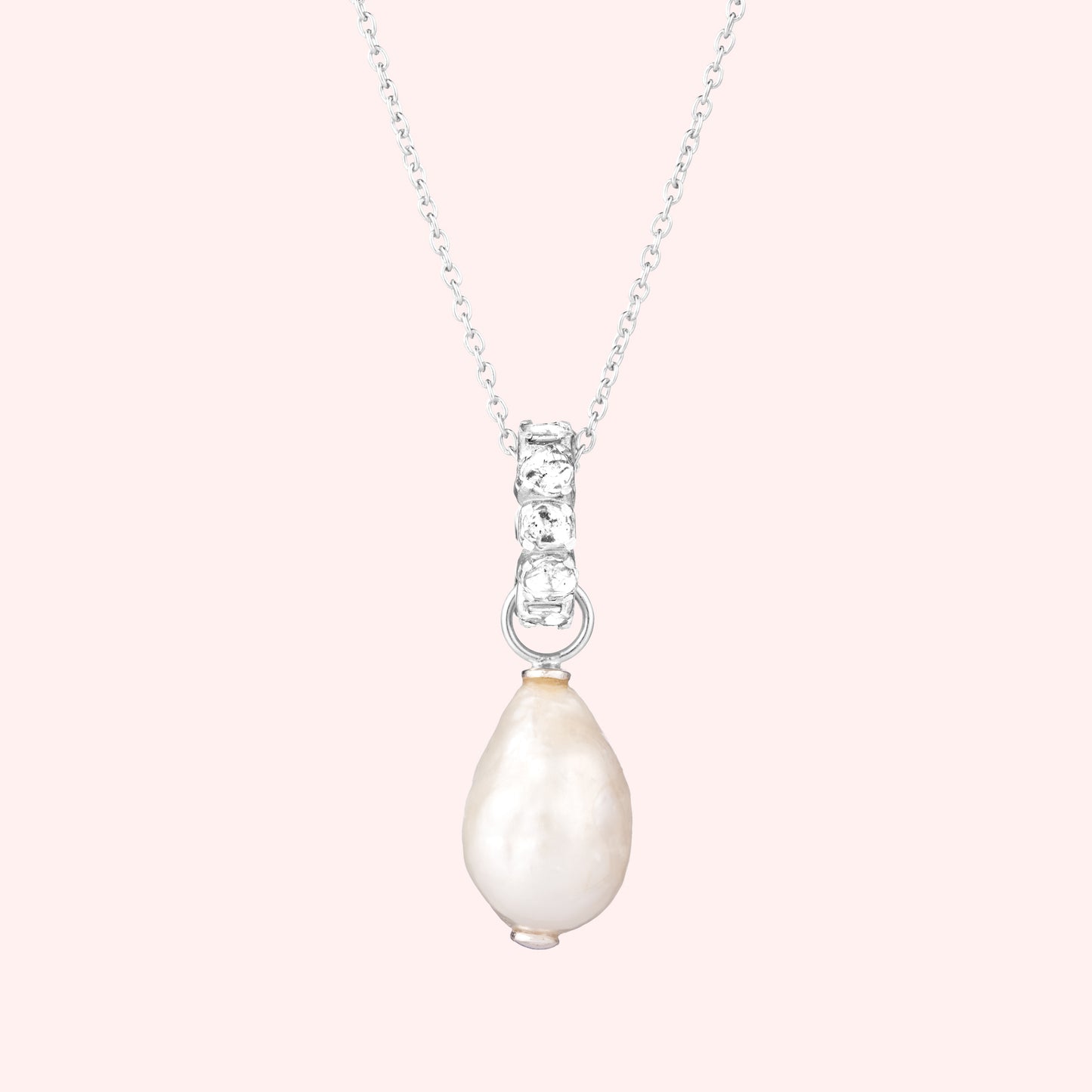 Salt & Pepper Diamond Baroque Pearl Silver Necklace