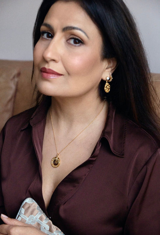 The Modern Muse wearing Sohavi gold vermeil jewellery – personalised pieces with heritage and soul