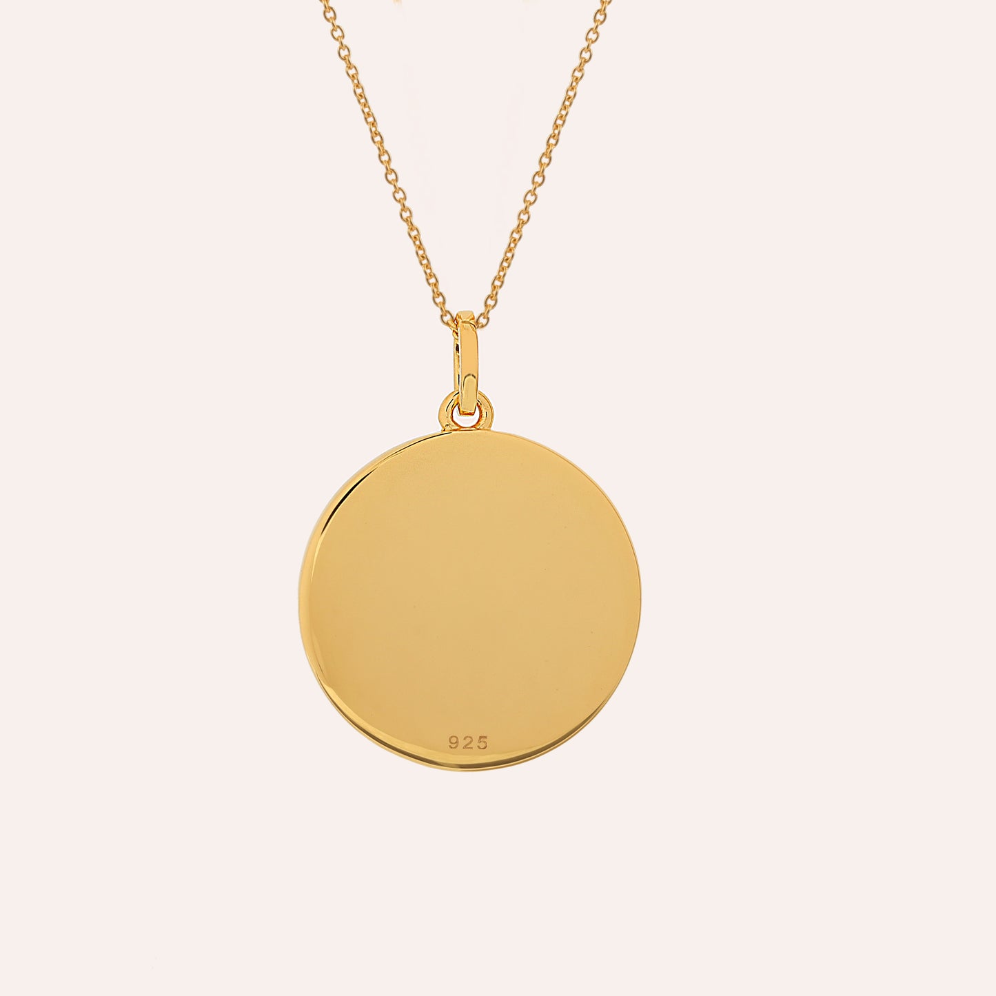 Close up of Semper Principissa UK hallmarked 925 gold vermeil pendant back