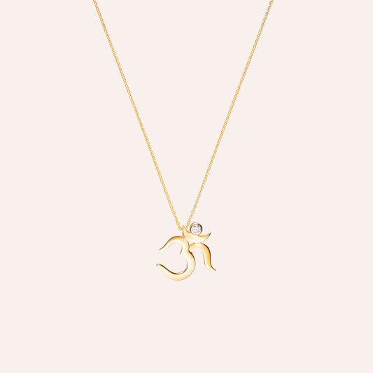 Dainty Gold Om Pendant With Cubic Zirconia