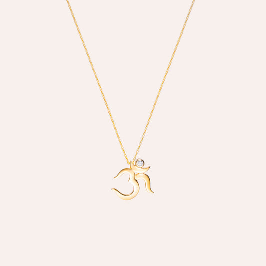 Sohavi dainty Om Pendant & Chain in sterling silver with cubic zirconia ,22K Gold Vermeil.
