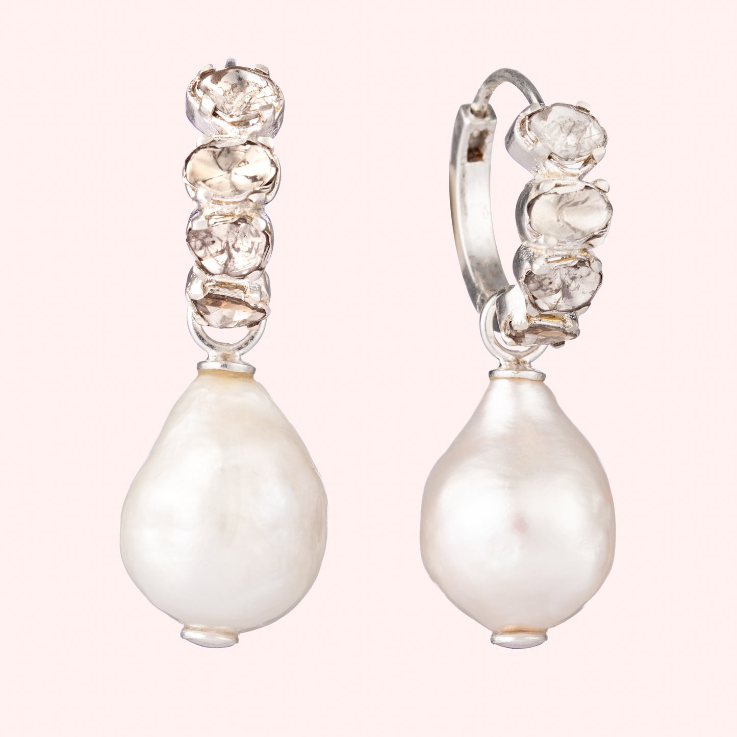 Salt & Pepper Diamond With Baroque Pearl Earrings
