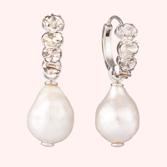 Salt & Pepper Diamond Baroque Pearl Silver Earrings