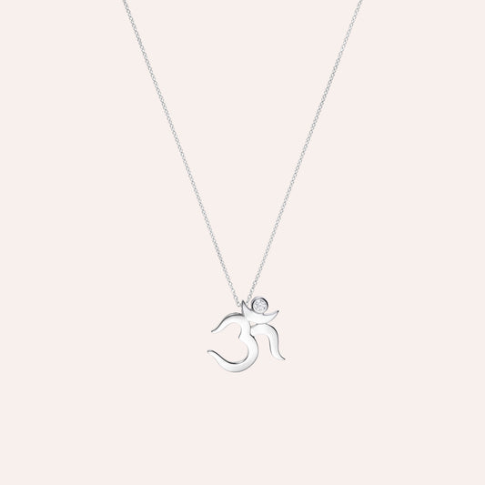 Dainty Silver Om Necklace with Cubic Zirconia