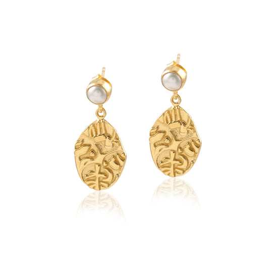 Sohavi Ancient Indian coin earrings have freshwater pearls Sterling silver with 22K Gold Vermeil  has anti  tarnish finish .