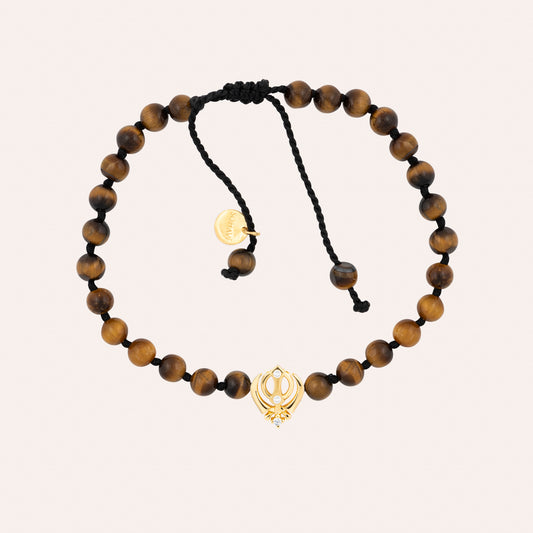Tigers Eye adjustable bracelet with 22K Gold Vermeil add Shakti talisman, feel empowered in your courage and inner strength