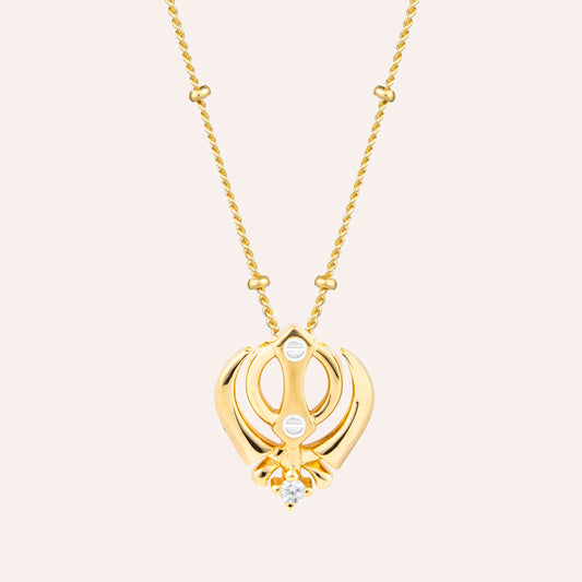 Delicate Adi Shaki  spiritual symbol necklace with CZ  in Sterling silver with 22K Gold Vermeil also known as the Sikh Khanda