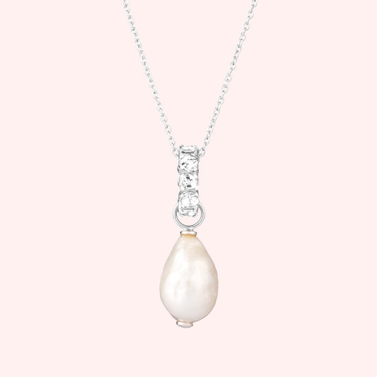 Salt & Pepper Diamond Baroque Pearl Silver Necklace
