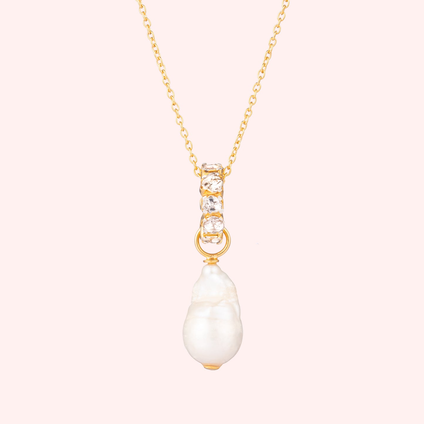 Salt & Pepper Diamond with Baroque Pearl with 22K Gold Vermeil necklace