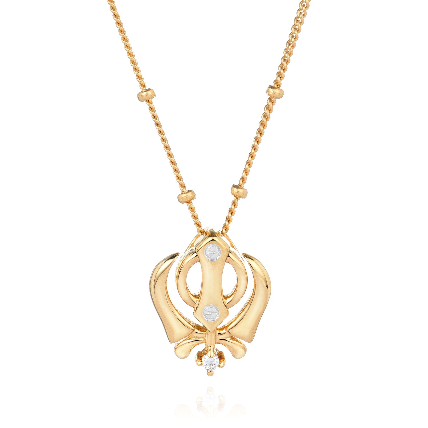 Sterling silver with 18K gold vermeil  Sohavi Sikh spiritual symbol known as the  Khanda  and Adi Shakti  in the yoga community .