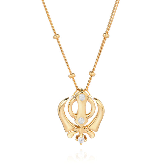 Sterling silver with 18K gold vermeil Sohavi Sikh spiritual symbol known as the Khanda and Adi Shakti in the yoga community .
