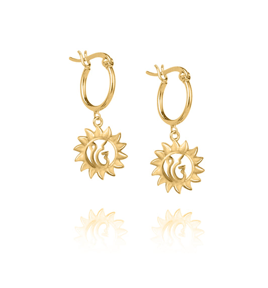 Suraj Earrings feature the spiritual symbol Ik Onkar meaning we are of one divine creator. Sterling silver with 18K gold vermeil .