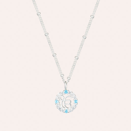Circle of Light necklace with Blue Topaz and Cubic Zirconia in Sterling silver